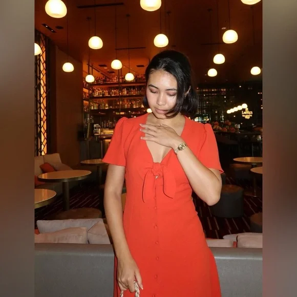 Sézane Robe Ophelia Dress in Coral FR 40 / US 8 - Picture 15 of 16